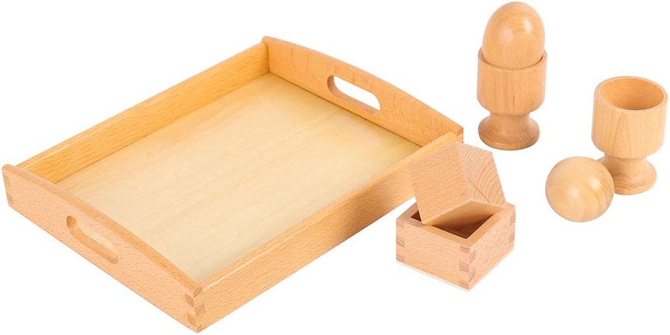 Montessori 3D Object Fitting Exercise with Tray Ball Egg with Cup and Cube with Box Montessori Infant Toys Materials for Toddlers Babies
