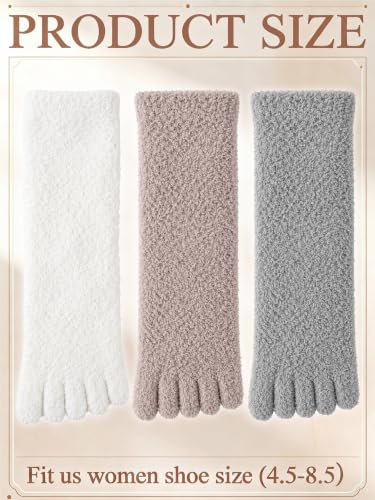Image of Bencailor 3 Pairs Women Fuzzy Toe Socks Womens Soft Fuzzy Plush Warm Fluffy Winter Home Slipper Socks for Women Men, Size 5-9