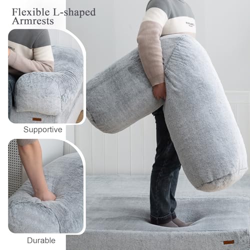 COMAX Folding Sofa Bed Queen, Foldable Couch Bed, Fold Out Futon Chair Sleeper for Adults, Convertible Floor Mattress Sofa for Bedrooom Living Room, Snow Light Grey