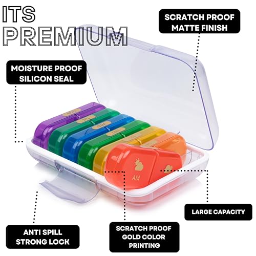 Image of Premium Weekly pill organizer 2 times a day, Medicine organizer box| Medicine box for Home, portable travel pill box weekly with large compartments moisture-proof pill case for vitamin, Medicine, pills, supplements