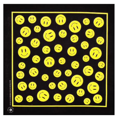 Smiley Face Black Bandanna, Made in USA, 22x22