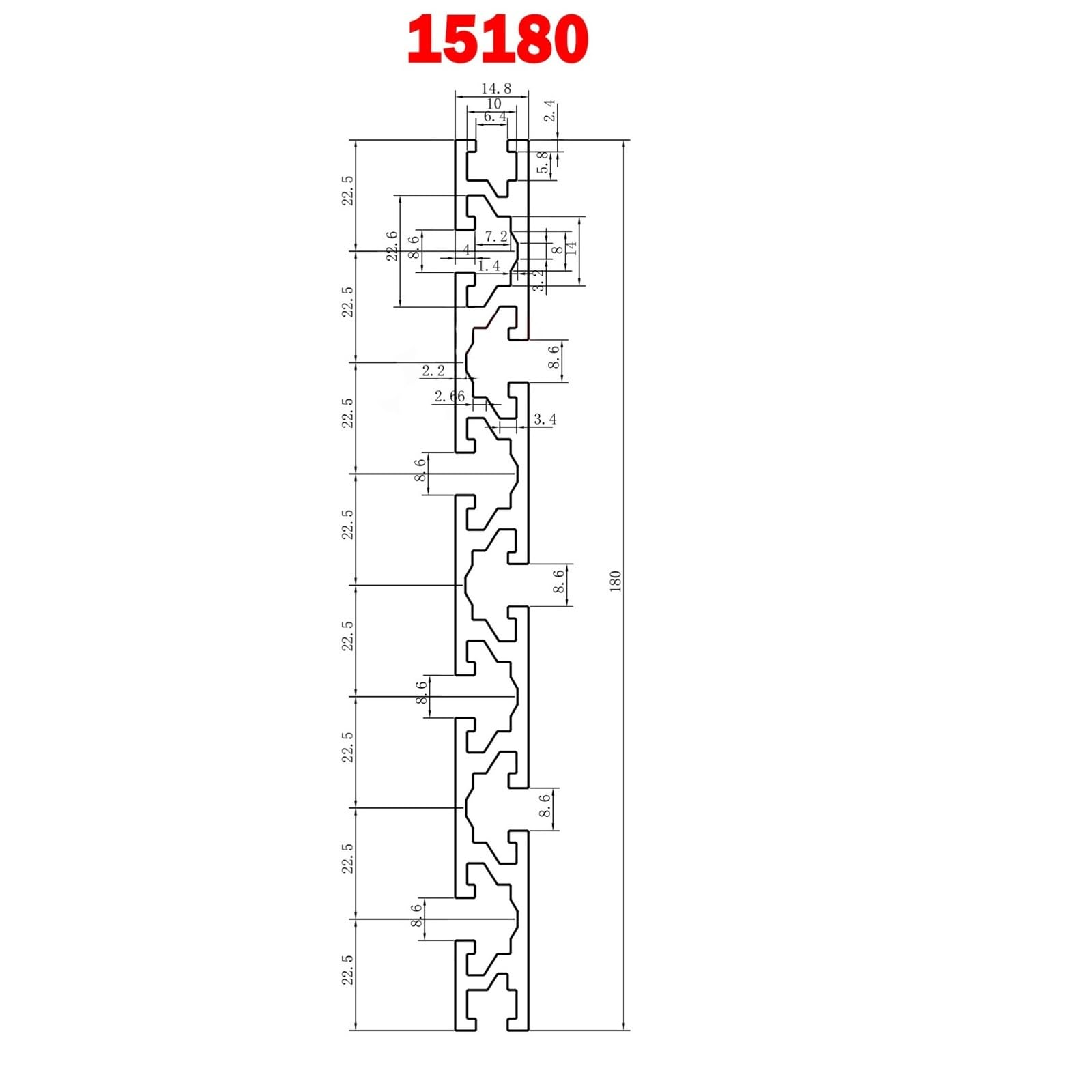 GTPBAO 15180 Profilo in alluminio estruso con scanalatura a T, sezione 15x180 mm, telaio lineare piano anodizzato argento for telai di macchinari Binario estruso(150mm long)