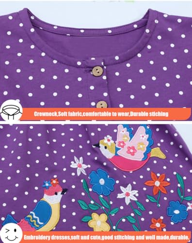 Image of Girls Cotton Long Sleeve Casual Cartoon Appliques Striped Jersey Dresses