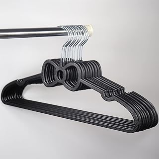 Cute Aesthetic Clothes Hangers Space Saving Plastic Hangers for Teen Girls Wardrobe Shirts Tops Coats Hangers Clothing Organizer Kawaii Girls Room Decor Kawaii Stuff Accessories (10, Black Bowknot)