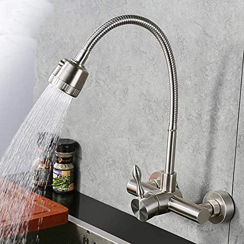 Robinet mural pivotant en acier inox 304 avec double commande eau