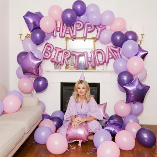 Image of 60 Pieces Pink Purple Balloons, 12 Inches Metallic Light Purple Balloon Confetti Balloons for Birthday, Wedding, Unisex Adults & Children Party Decorations