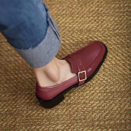 Image of MOOMMO Women Chunky Heel Penny Loafers Square Toe Buckle Slip On Comfort | Office Ladies Loafer Pumps 2 inch Stacked Block Heel Dress Loafers Oxfords Walking Dress Shoes Casual Size 4-11 M US