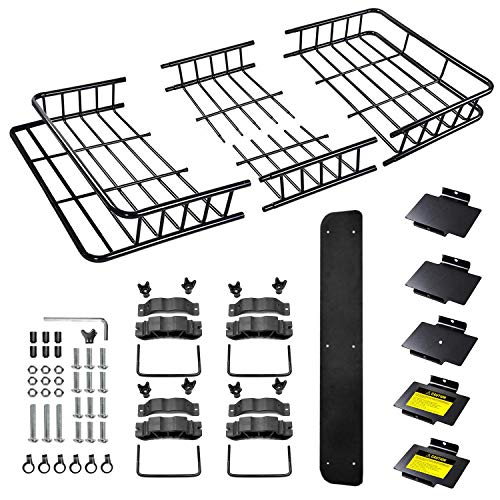 Roof Rack Cargo Basket, Universal Car Top Carrier Rack Adjustable Length 43/64 inches Anti-Rust Car Top Luggage Holder Carrier Basket 150lb with Removable Extension Kit Wind Fairing - Thumbnail 6