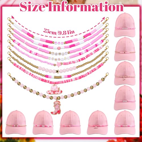 Image of Geyoga 9 Pcs Trucker Hat Chains Trucker Hat Charms Women Man Bill Decoration Detachable DIY Metal Chain for Mesh Baseball Cap(Pink Gold,Cowgirl)