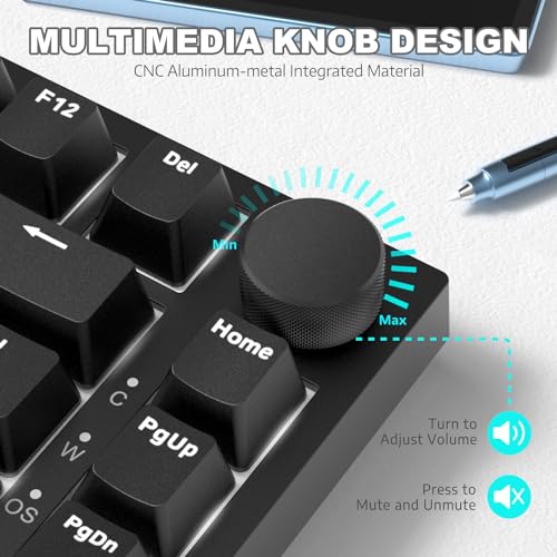 Image of ATTACK SHARK Ajazz AK820 Mechanical Keyboard with CNC Knob Control,75% Gasket Mount Keyboard and Detachable USB Wired Gaming Keyboard for Win /Mac,White Light,NKRO,Blue Clicky Switch(Black)