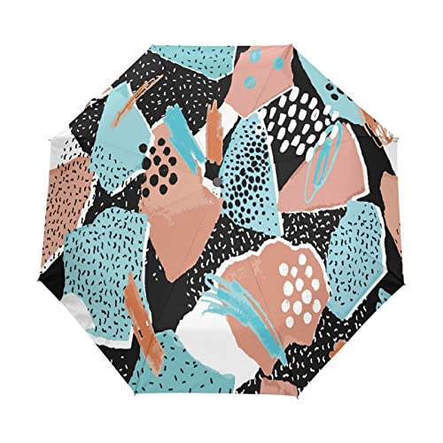 Parapluie pliant automatique motif marbre jaune et bleu pour voyage