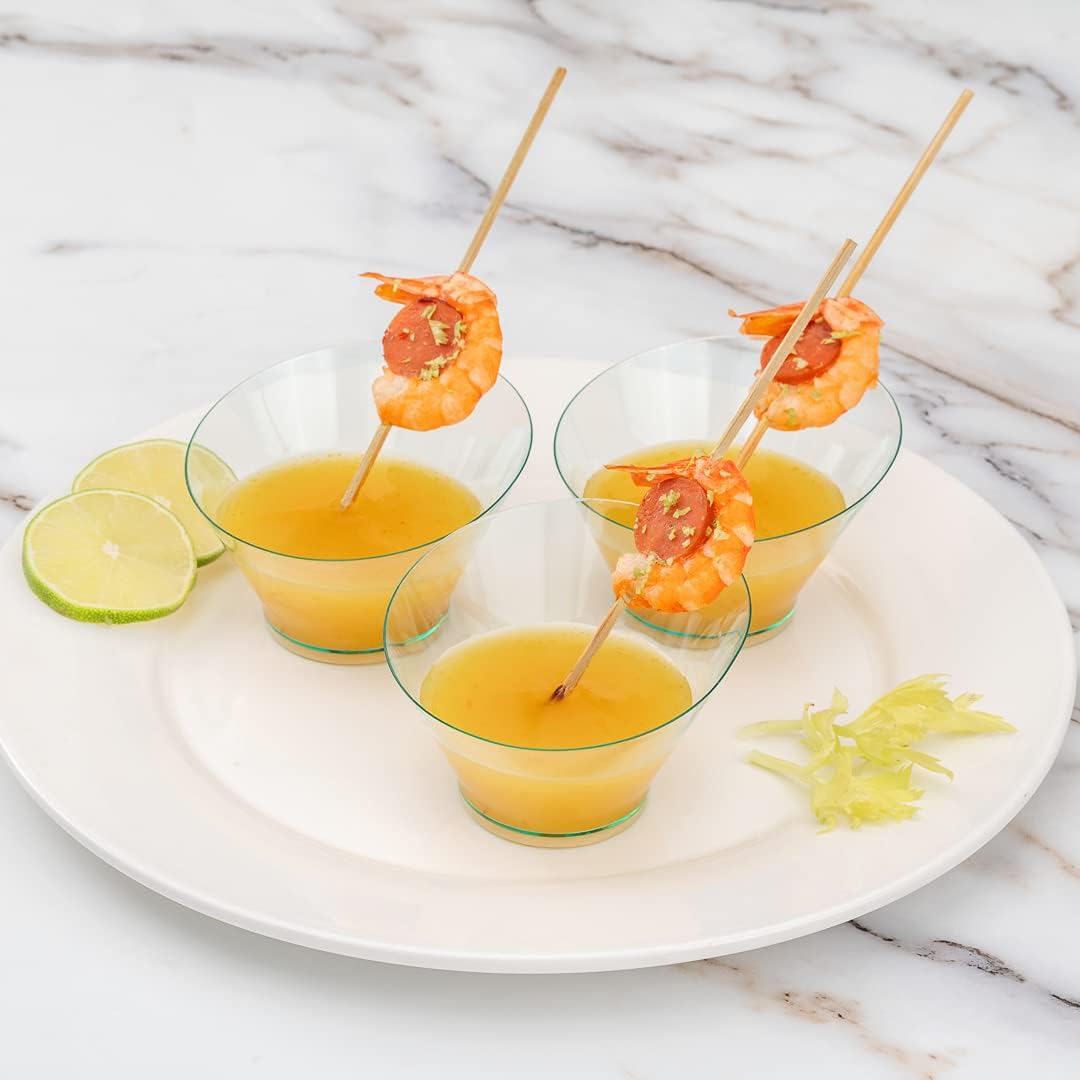 Restaurantware-5 Ounce Inch Serving Bowls, 100 Disposable Appetizer Bowls - Incline Design, Round, Seagreen Plastic Snack Bowl, Durable, For Weddings Birthdays, And More