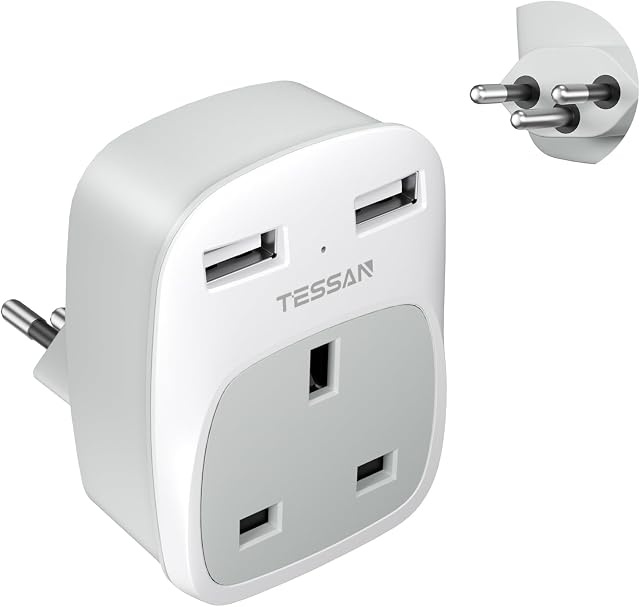 UK to Swiss Plug Adapter, TESSAN UK to Switzerland Plug Adapter with 2 USB, Grounded Type J Swiss Adapter UK Plug, Swiss Travel Adaptor for Swiss, Jordan, Liechtenstein, Madagascar, Rwanda