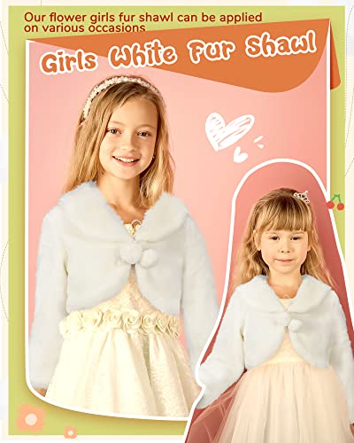 Taiyin 2 Pieces Girls Faux Fur Shawl Cape White Princess Cozy Faux Fur Bolero Shrugs Girls Dress Coat For Wedding Flower Girls Dress Up 4T-7T #TOP6