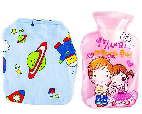 Image of NOBILEA Winter Mini Warm Hot Water Bag Cartoon Pattern Hot Water Bottles Lady Kids Gifts Physiological Period Warm Accessories Pack of 2 with Assorted Color and Design