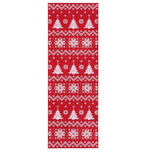 Christmas Area Rug 2x6 Washable Mats Entry Rug for Living Room Bedroom Dining Room Easy Care Indoor Floor,Red