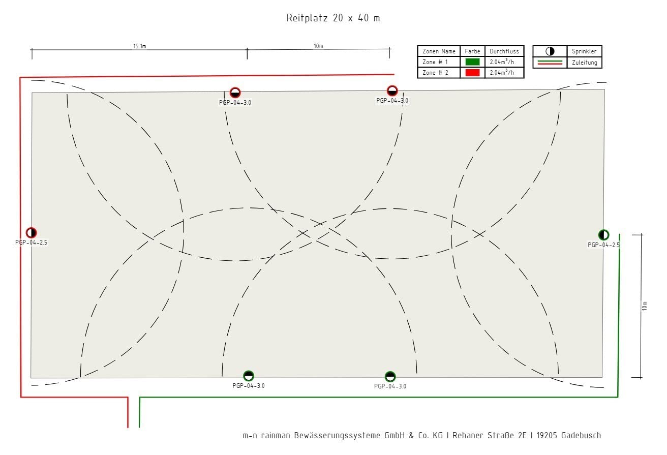 Komplett-Set für manuelle Reitplatzberegnung - 20 x 40 m Reitplatzbewässerung mit Hunter Sprinkler