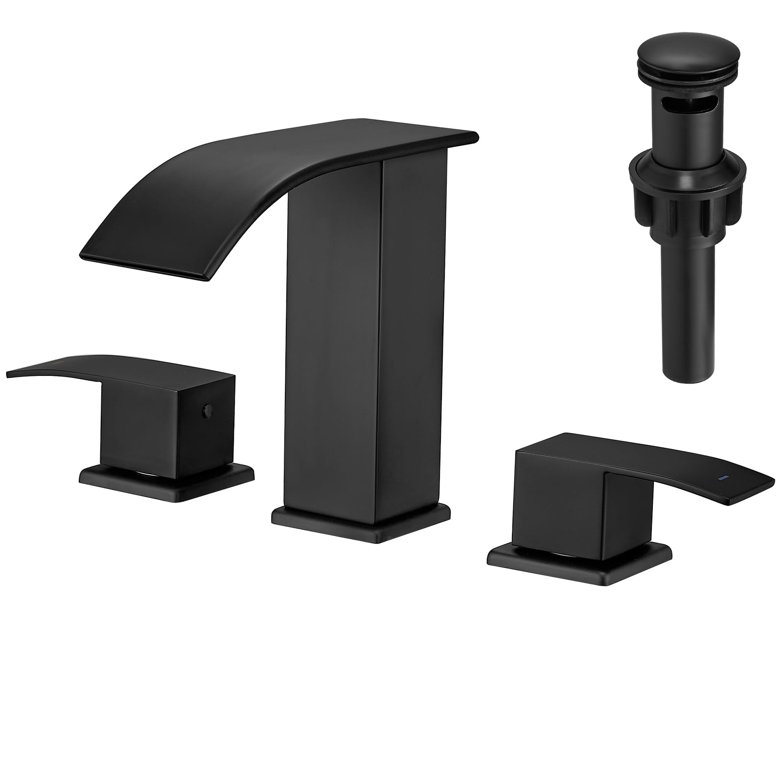 Sxithgkdw Matte Black Waterfall Bathroom Faucets Black, Widespread Bathroom Sink Faucet 3 Hole With Pop Up Drain, 8 Inch Modern Vanity 2-Handles Faucet