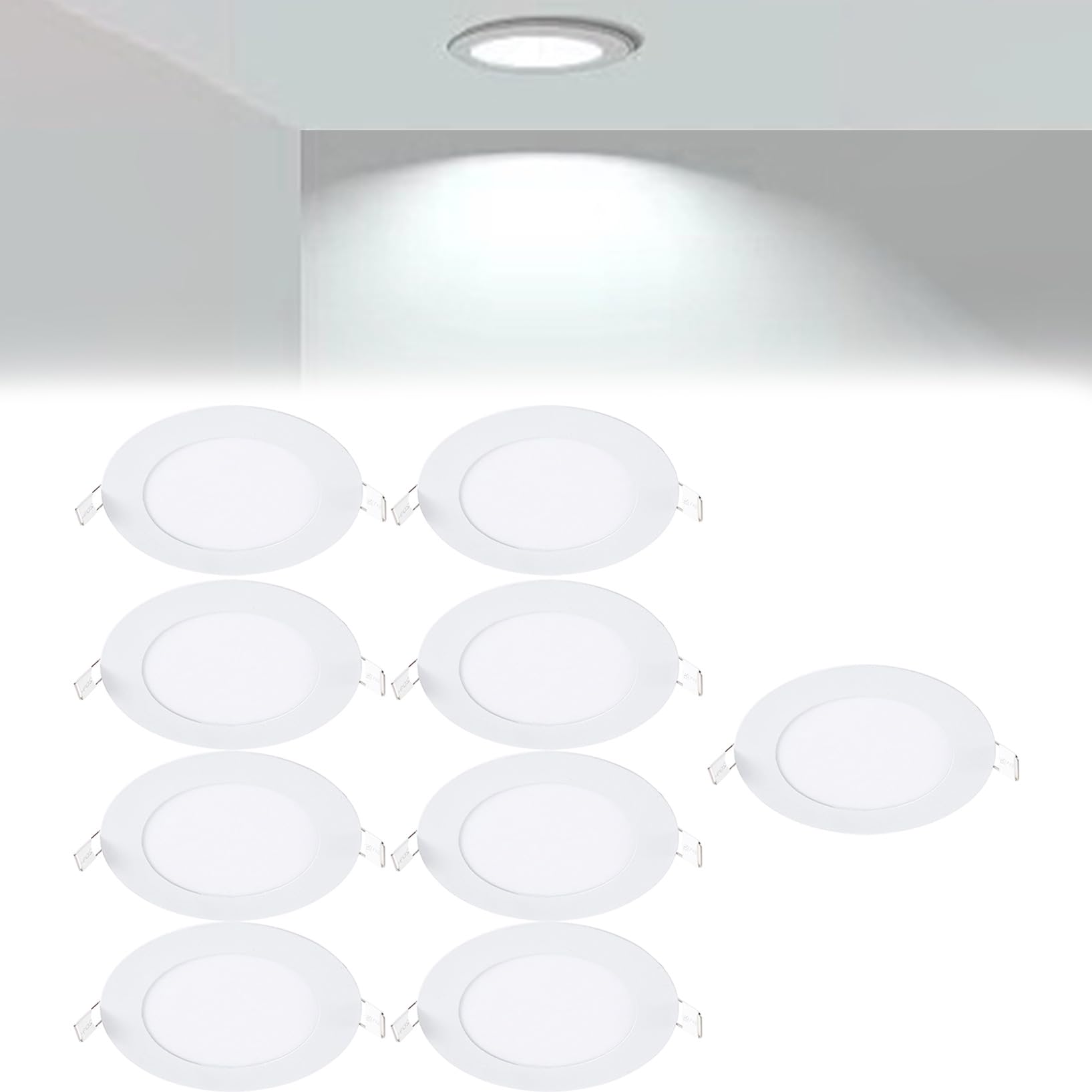 VOGHMOLD 6W Ultra Slim LED Downlight 5 inch, 6000K Recessed Ceiling Light, Cut Φ105-110mm, AC85-265V Flush Mount Spotlights Aluminum Round Panel Lights for Office Hallway, 9 Pack