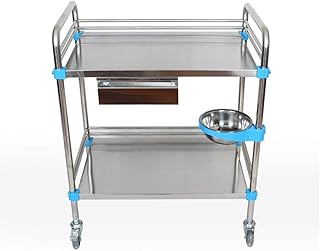 JF-XUAN Cart Trolley-Stainless Steel Instrument Car Board Push Truck Mute Trolley Hand Cart Four Wheel Small Trailer Hospital Beauty Salon Double Layer (70X43X85CM) Practical (Size : 70 * 43 * 85CM)