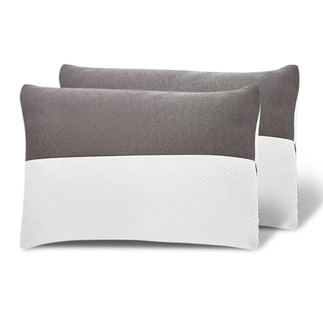 Wakefit Hollow Fiber Sleeping Pillow | Height Adjustable | Soft & Fluffy Comfort | White & Grey | 27 x 16 Inch | Set of 2 |Free Extra Fiber for Custom Comfort (300 Grams)