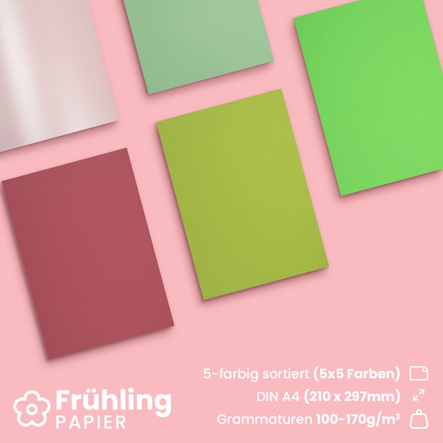 Netuno 25 sheets of spring-themed creative paper A4 210 x 297 mm 8.3 x 11.7 in 100-170gsm set of 5 assorted colours for scrapbooking arts and crafts coloured cardstock Easter invitations greeting card - Image 2