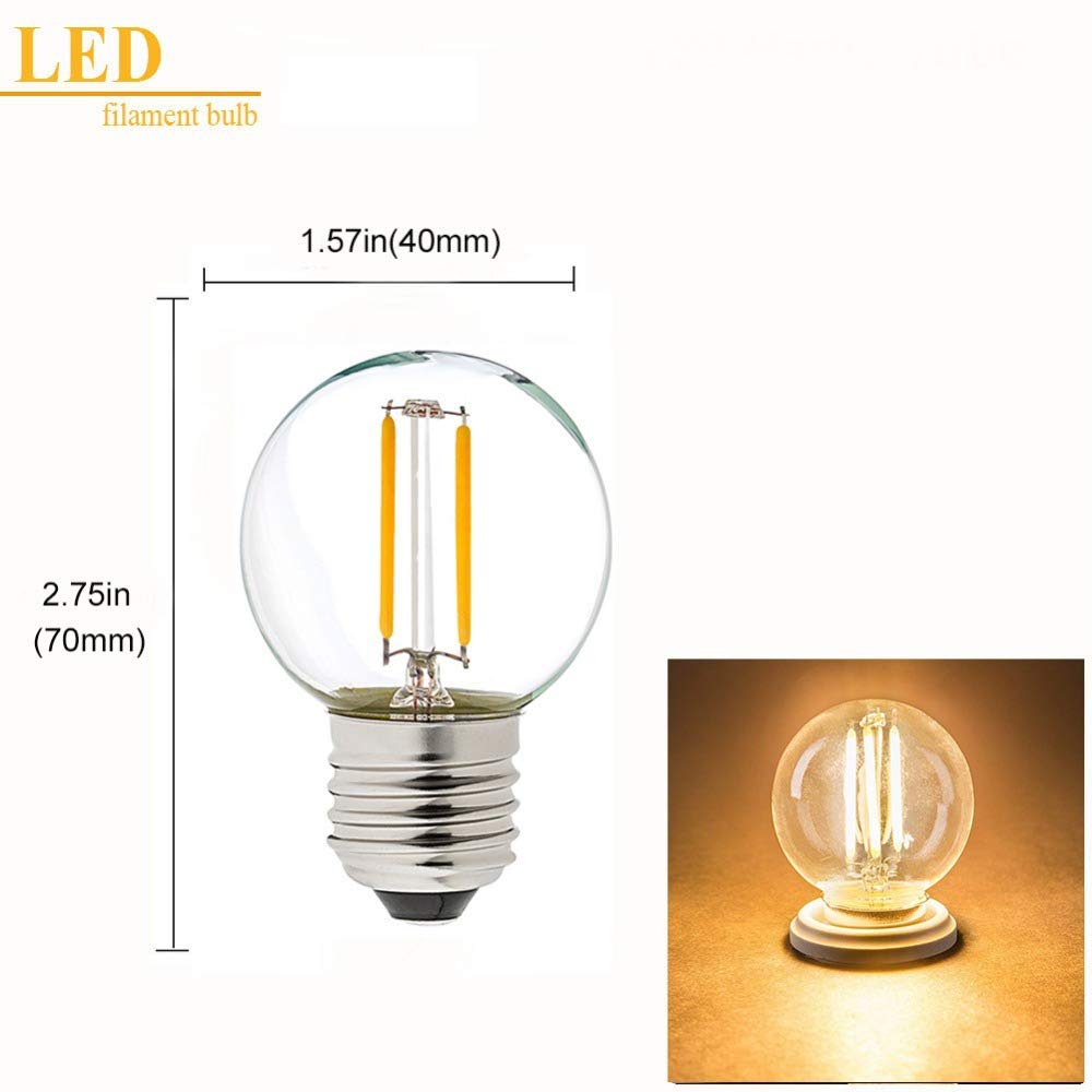 fengyan Casa Bombillas, Paquete de 20 Bombillas LED Retro Edison CA 220 V E27 G40 1 W Regulables, lámpara de Pared Colgante, lámpara de Mesa, Fuente de luz Familiar Lámpara
