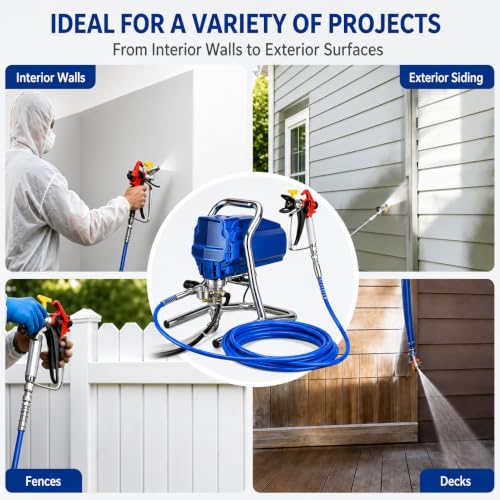 1800W Airless Paint Sprayer 3000 PSI de alta presión con manguera 5M, recubrimiento eficiente sin adelgazamiento para paredes exteriores interiores del hogar, herramienta de pintura compacta de bricol