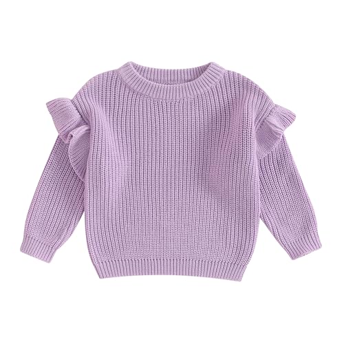 Baby Boy Girl Knit Sweater Long Sleeve Ruffle Knit Pullover Warm Sweatshirt for Infant Toddler (Purple, 0-3 Months)