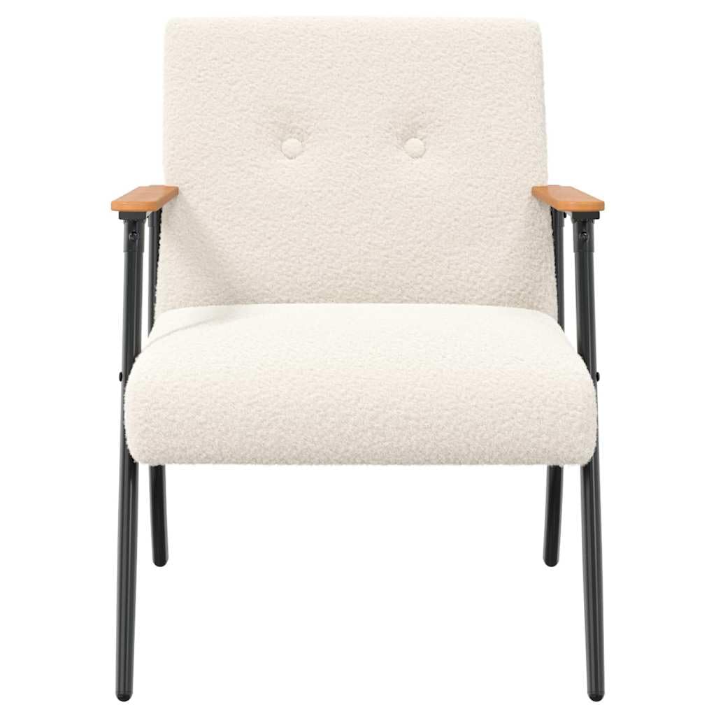 Fotel kremowy z kręconego materiału przypominającego wełnę ze stalowymi nogami, ergonomiczny fotel do salonu, sypialni, biura, relaksująca pozycja siedząca i wygodne podłokietniki