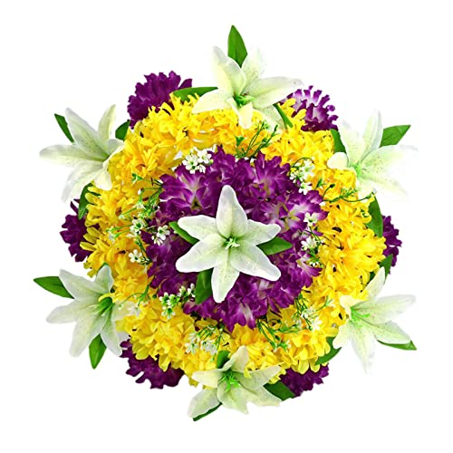 Mokylor 19.7In Artificial Cemetery Wreath Artificial Funeral Wreath Silk Chrysanthemum Lilies Funeral Grave Wreaths Spring Memorial Wreath for Outdoor Graveyard Cemetery Gravestone Decoration(White)