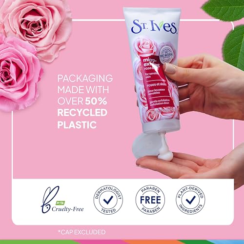 Image of St. Ives Gentle Smoothing Face Scrub Our Gentlest Scrub Yet Rose Water & Aloe Vera Made with 100% Natural Exfoliants, Paraben Free, Oil-Free, Dermatologist Tested 6 oz 170g