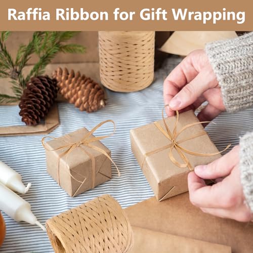 Image of BEVTEE 436 Yards Raffia Yarn for Crochet, Ribbons for Crafts, Kraft