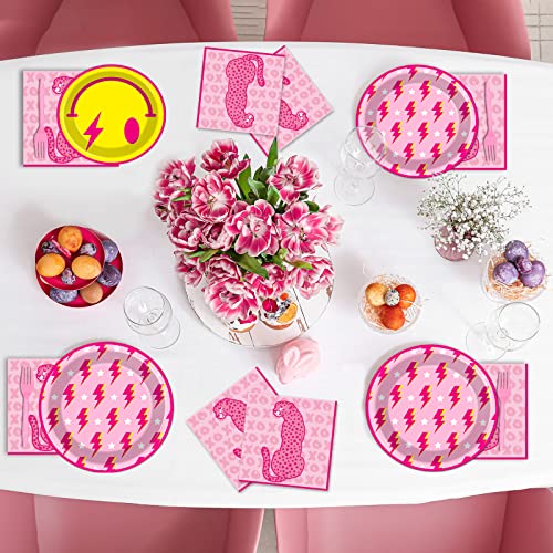 Image of 100 Pcs Preppy Party Plates Napkins Forks Supplies Set Smile Face Disposable Tableware Smile Face Paper Birthday Plates Dinnerware Y2K Girl Bachelorette Party Decoration Favors Serves 25