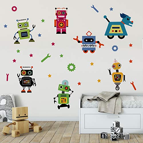 Runtoo Pegatinas de Pared Robot Stickers Adhesivos Vinilo Aula Decorativas Salon Habitacion Bebe Dormitorio