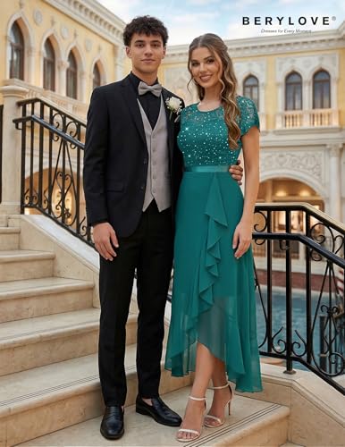 Image of BeryLove Formal Long Dresses for Women Wedding Guest Cocktail Bridesmaid | Airy Lace & Chiffon Evening Gown, Flutter Sleeve, Ideal for Mother of the Bride, Prom, Homecoming Party & Semi-Foraml Events