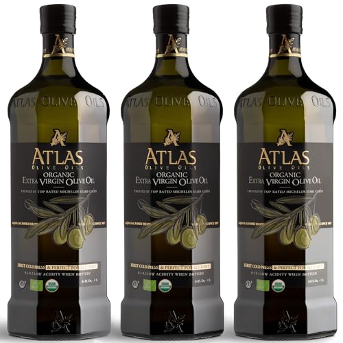 Image of Atlas 1 LT Cold Press Extra Virgin Olive Oil in Glass Bottle, Polyphenol Rich from Morocco | Newly Harvested Unprocessed from One Single Family Farm | Moroccan Organic EVOO Trusted by Award-Winning Chefs | 3-Pack