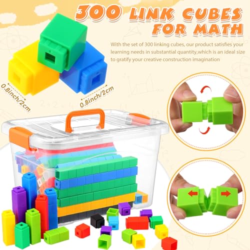 Image of Jenaai 300 Pcs Linking Cubes with Storage Container Counting Cubes, Colorful Plastic Counting Block, Math Manipulatives Classroom Learning Supplies for Preschool Kindergarten(Yellow)