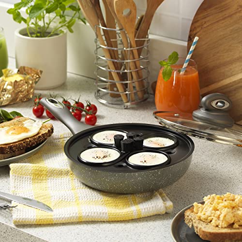 Salter BW05391 Marblestone The Complete Non-Stick Pan with 4 Poacher Cups, for Scrambled/Fried/Poached Eggs, Induction Suitable, Tempered Glass Lid, Soft Touch Handle, Pressed Aluminium, Grey 2 Gallery Image Salter BW05391 Marblestone The Complete Non-Stick Pan with 4 Poacher Cups, for Scrambled/Fried/Poached Eggs, Induction Suitable, Tempered Glass Lid, Soft Touch Handle, Pressed Aluminium, Grey 2 Gallery Image
