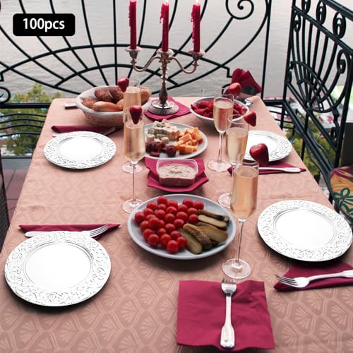 Platos cargadores redondos reutilizables set 100 plata miniatura 3