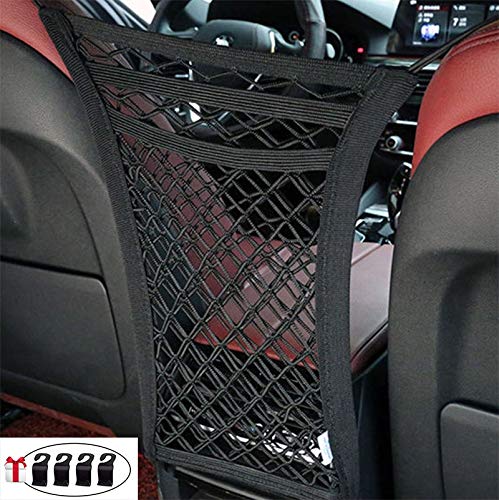 HuiChuang Technology Car Mesh Organizer,Seat Back Net Bag,Barrier of Backseat Kids Children Pet Dog,Driver Storage Netting Pouch,with 4 Headrest Hooks(2 Optional Styles) (3-Layer)