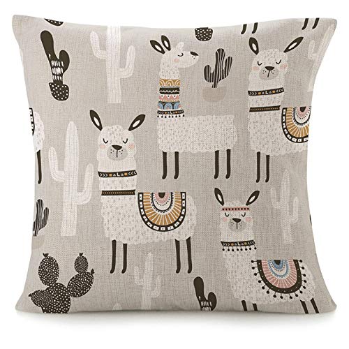 VERSUSWOLF Throw Pillow Covers for Couch Childish Llama Cactus Decorative Square Bed Or Sofa Pillows Case Creative Scandinavian Alpaca Cute Abstract Art Baby Trendy Linen Cushion Covers 18X18 Inch