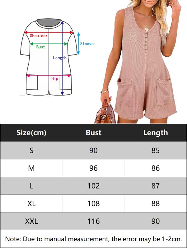 Mono Mujer Verano Sin Mangas Cuello en V Jumpsuit Corto Casual Sueltos Elegante Pierna Ancha Botones Bolsillos Playa
