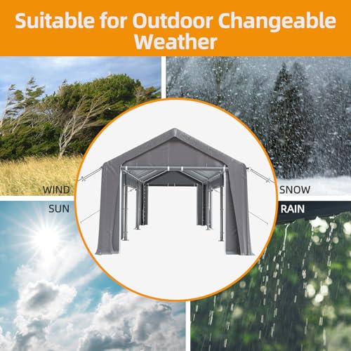 Image of 10x20FT Heavy Duty Carport Canopy 4 Roll-Up Doors & 4 Windows Portable Garage All-Season Outdoor Storage Shed for Car Truck Boat Shelter Party Tent, Gray