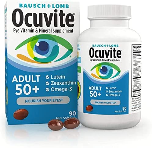 Ocuvite 50+ Eye Vitamin & Mineral Supplement, Multivitamin for Vision & Ocular Health with Omega-3, Zinc, Vitamins C & E, Lutein & Zeaxanthin, Zinc Supplements for Women and Men, 90 Softgels