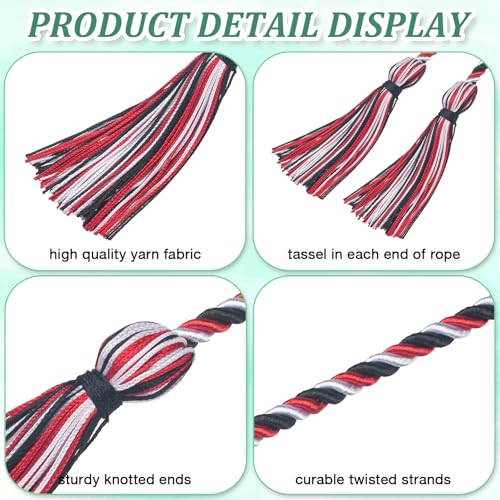 Image of Black Red and White Graduation Cord, Graduation Honor Cords Braided Tassels Cord for 2026, 68 inch Long Polyester Yarn Honor Ropes for 2026 Grad Decorations, Party Ceremonies