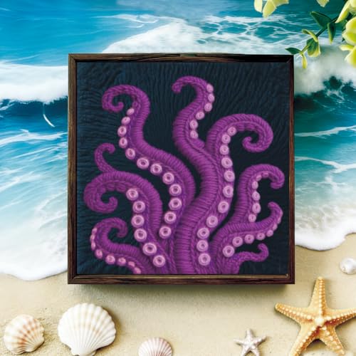 Image of BEUNITONE Punch Needle Kit for Adults Beginners with Tentacle Pattern, Complete DIY Craft Needlepoint Kits with Hoop, Punch Needle Starter Craft Embroidery Set for Festival Gift & Home Decor 9.4x9.4 inch