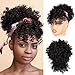 builson Drawstring Ponytail for Black Women, Afro Puff Kinky Curly Hair Ponytail Extension with Bangs Black Updo Natural Hair Ponytail (1B Natural Black)