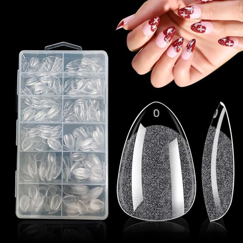 SanFangyue Extra Short Almond Nail Tips - 552Pcs Soft Gel Nail Tips Almond Shaped Full Cover Gel X Nails Pre Etched for Extensions, Clear Strong False Press on Nails 12 Sizes