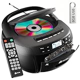 KLIM CD Player & Cassette Tape Player with Case, Bluetooth Boombox, AM/FM Radio, Stereo Sound, Remote, CD and Cassette Combo, Tape Recording, USB Drive, AUX, AC/DC Powered